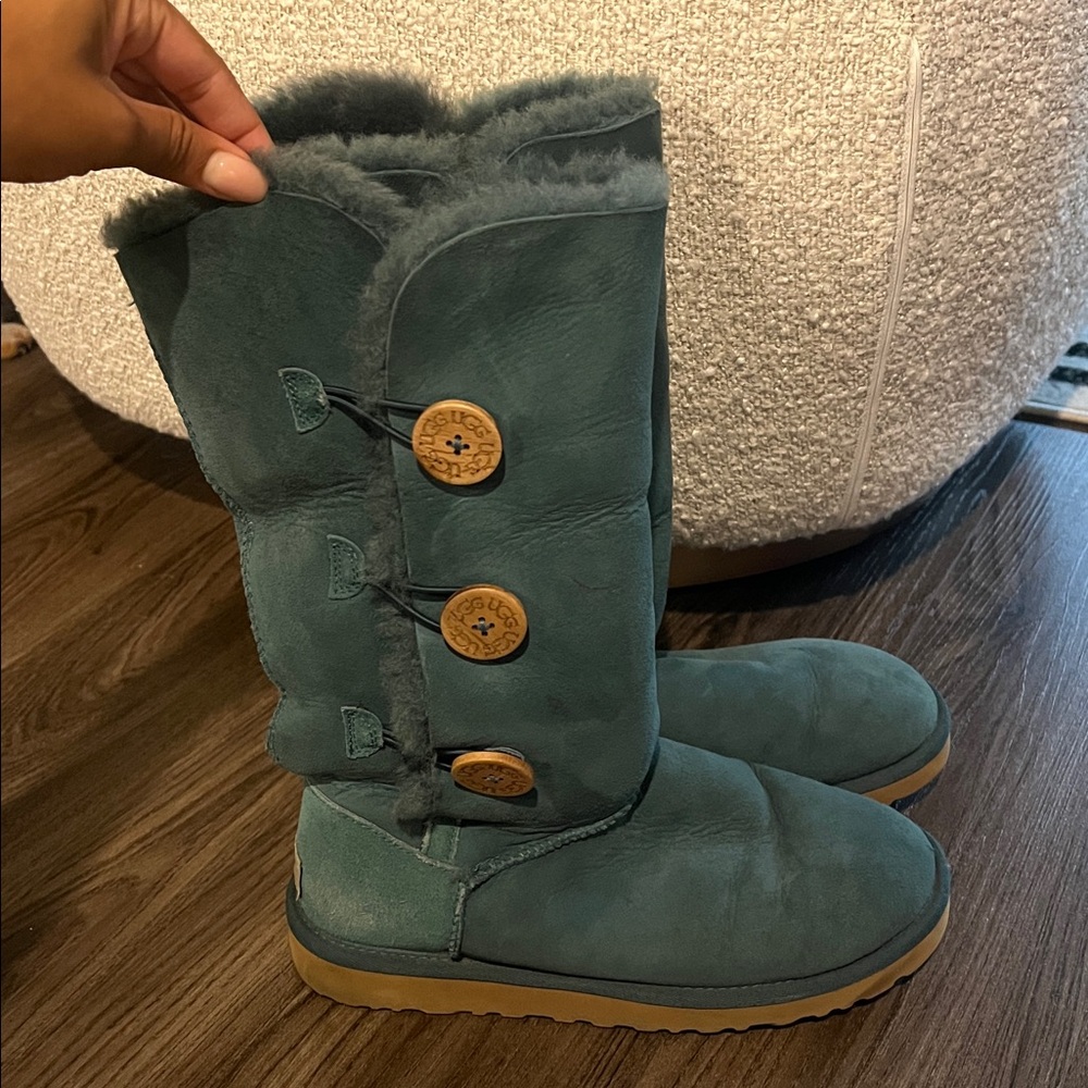 UGG Turquoise Tall Boots with three buttons on the side